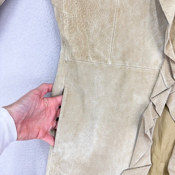 Vintage Leather Trench Coat size 14 Tan Renaissance Long Jacket Boston Proper - Picture 3 of 9